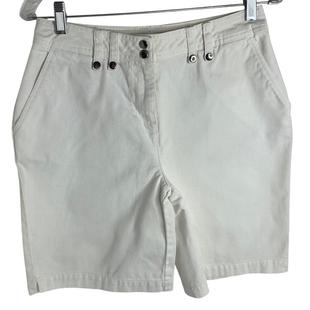 Christopher & Banks White Denim Bermuda Shorts Womens 4 Studded Knee Length